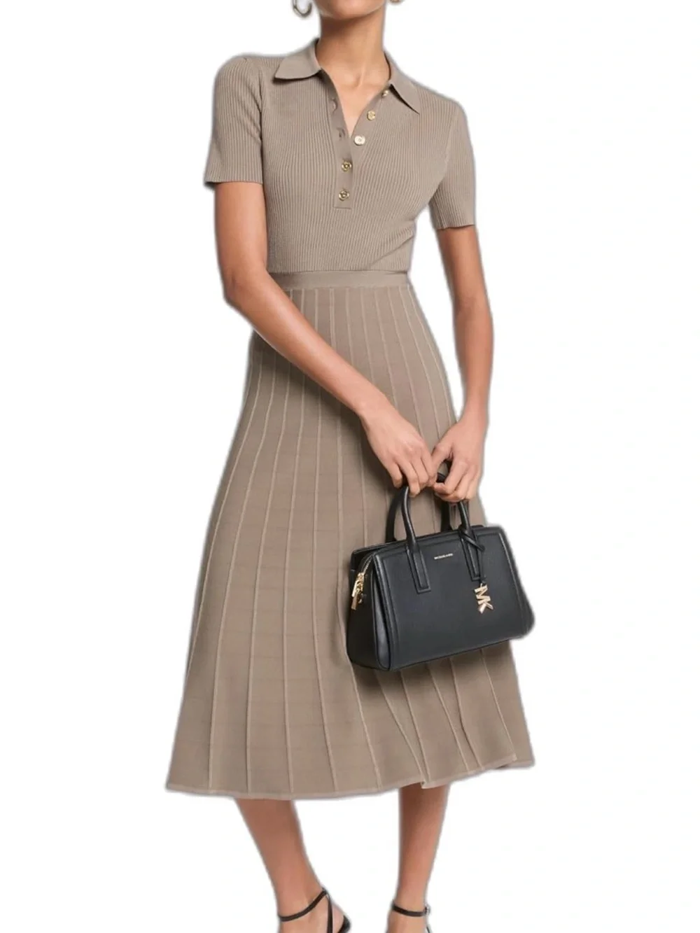 Michael Kors Women's Fit and Flare Midi Polo Dress - Chestnut